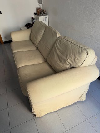Sofá de tela beige 3 plazas