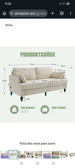 Sofá moderno beige tela