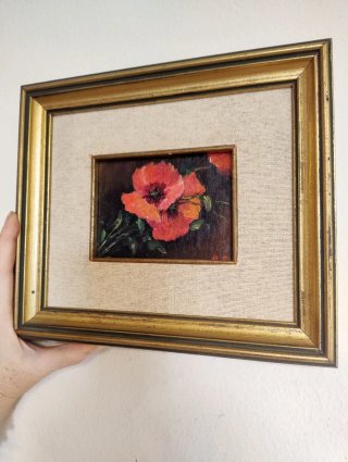 Piccola decorazione a olio con papaveri