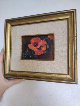 Piccola decorazione a olio con papaveri
