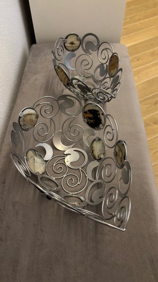 Juego de 2 cestas decorativas metal y piedra
