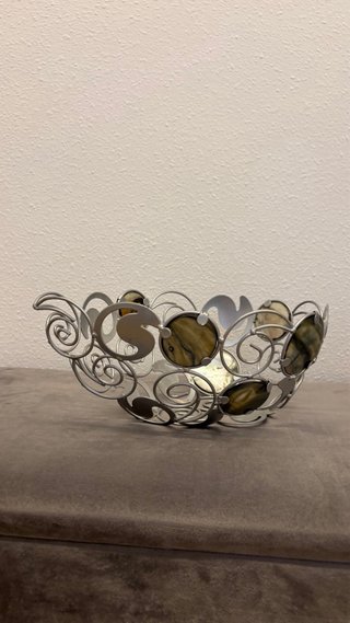 Juego de 2 cestas decorativas metal y piedra