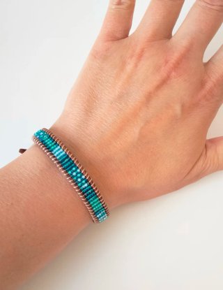Bracciale cuoio e perline in vetro