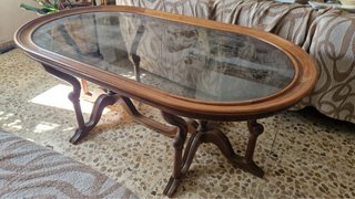 Mesa de centro ovalada madera y cristal