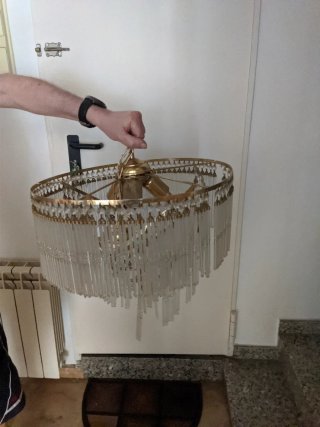 Lámpara de techo cristal y metal dorada