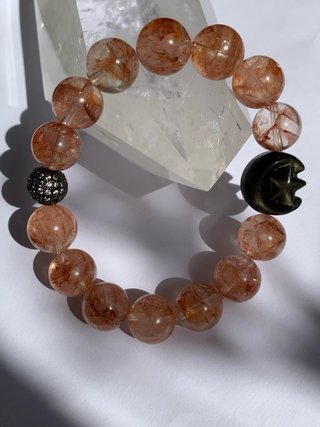 Pulsera Cuarzo Rojo Hematodie y Obsidiana Dorada