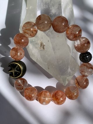 Pulsera Cuarzo Rojo Hematodie y Obsidiana Dorada