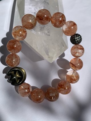 Pulsera Cuarzo Rojo Hematodie y Obsidiana Dorada