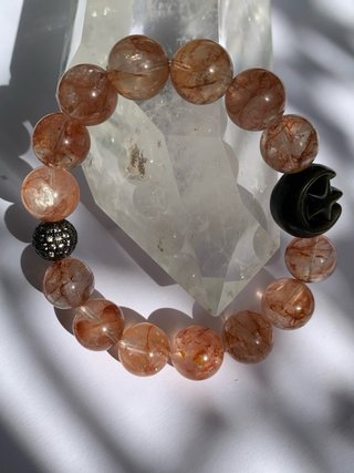 Pulsera Cuarzo Rojo Hematodie y Obsidiana Dorada