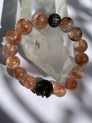 Pulsera Cuarzo Rojo Hematodie y Obsidiana Dorada