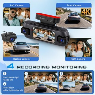 Dashcam Coche 4K 4 Canales + SD 64GB