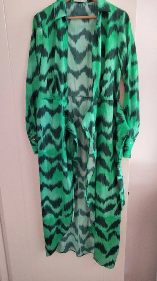 Vestido Mango verde y negro estampado