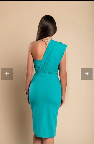 Vestido de fiesta verde azulado