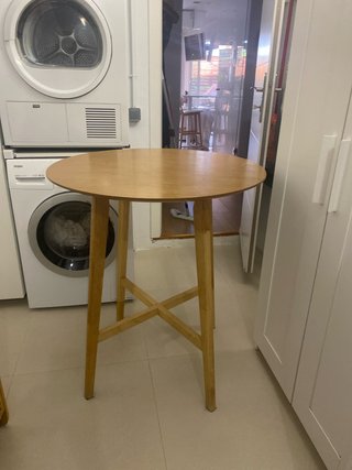Mesa alta de madera redonda, 80 diámetro y 92 alta