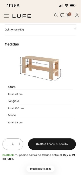 Banco zapatero LUFE LAUKI madera