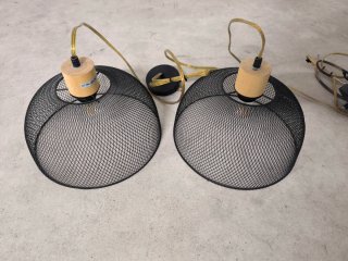 2 Lámparas Colgantes Metálica Rejilla Madera