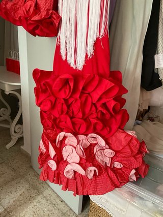 Vestido de flamenca volantes rosa y rojo