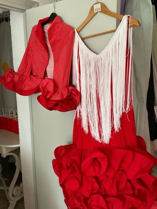 Vestido de flamenca volantes rosa y rojo