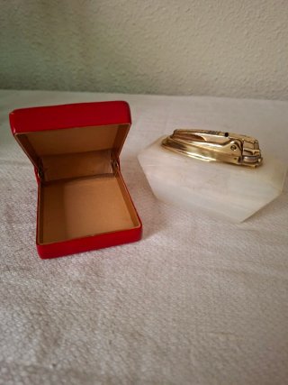 Mechero mármol y caja tabaco piel vintage