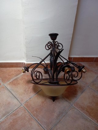 Lámpara de forja marrón 5 brazos
