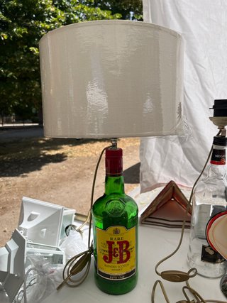 Lámpara Botella J&B Vidrio Verde Tela Beige