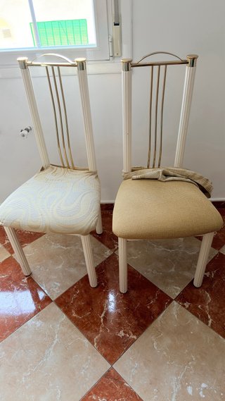 Mesa comedor cristal, hierro y madera + 6 sillas