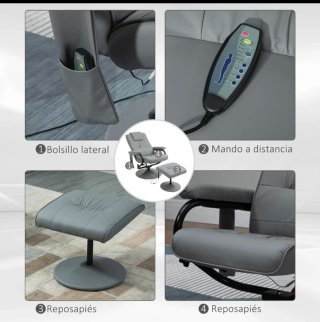 Sillón de masaje eléctrico con reposapiés. Gris