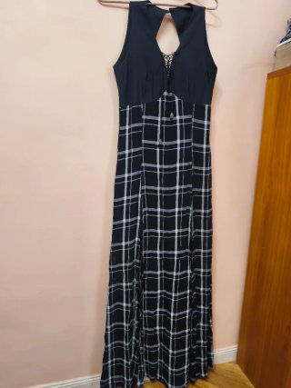Vestido largo estampado cuadros
