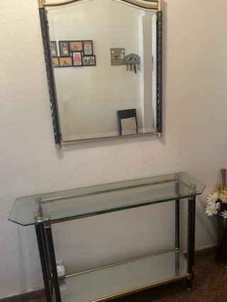 Mesa recibidor cristal y espejo