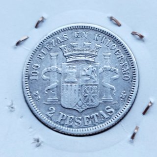 Moneda de 2 Pesetas de plata 1870 Estrella 73