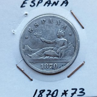 Moneda de 2 Pesetas de plata 1870 Estrella 73