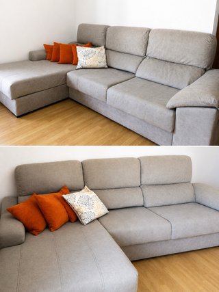 Sofá chaise longue gris tela
