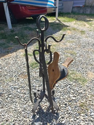 Set Herramientas Chimenea Metal y Madera