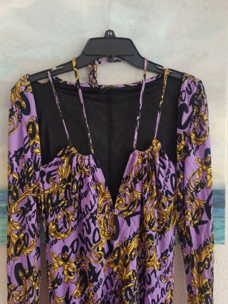 Vestido Versace Morado y Dorado Talla 40