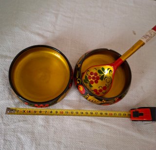 2 Cuencos y Cuchara China Papel Mache