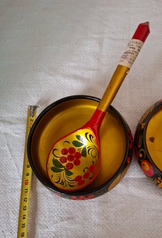 2 Cuencos y Cuchara China Papel Mache