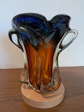 Jarrón Vintage Josef Hospodka Cristal Azul Naranja