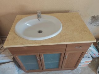 Mueble de baño madera y cristal