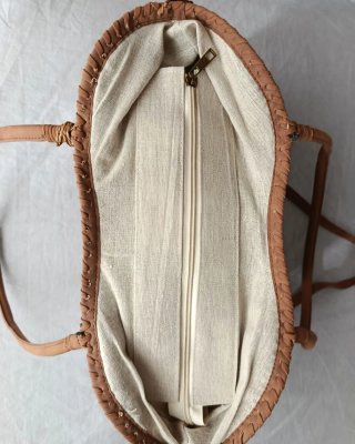 Bolso Rafia Trenzada Beige Negro Bandolera