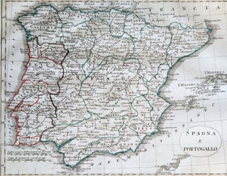 1820 Antiguo mapa de España y Portugal