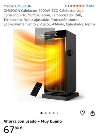 OMISOON Calefactor 2000W, ECO Calefactor bajo