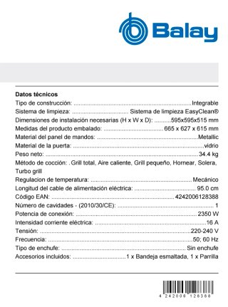 Horno Balay Activa 505 3HT505X