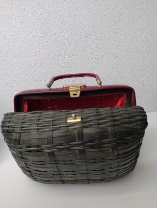 Bolso Cesta Vintage Piel Burdeos