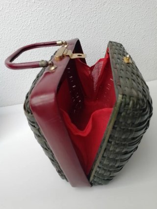 Bolso Cesta Vintage Piel Burdeos