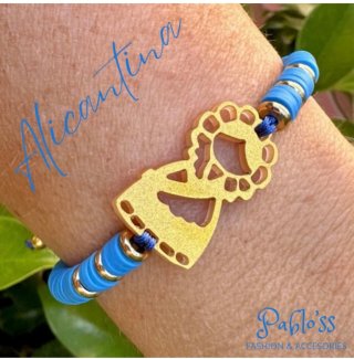 Pulsera de ángel dorada y cuentas azules