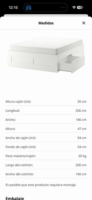 Cama IKEA BRIMNES 140x200 + Somier + Colchón