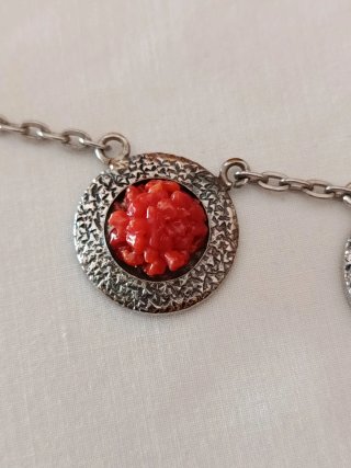 Gargantilla Vintage imitación Coral y Plata