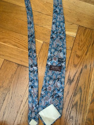 Corbata Richel Seda Floral Azul Rosa Vintage