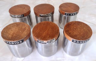 ESPECIERO colgante estante madera 25x23 cm. Inox