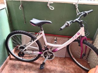 Bicicleta infantil blanca y morada